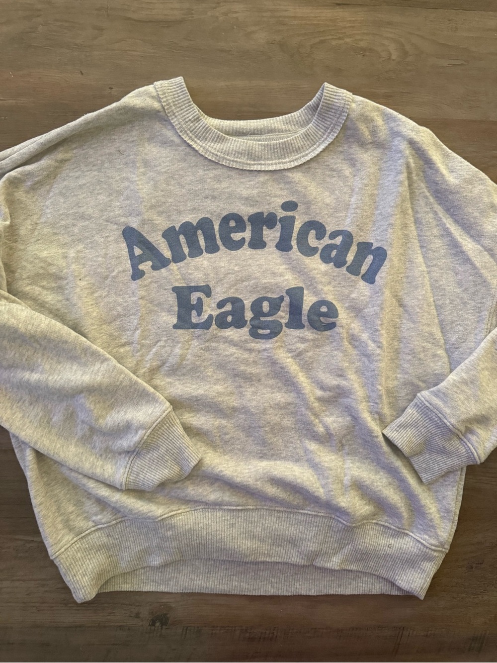 American Eagle Outfitters Light Gray Crewneck with Blue Logo